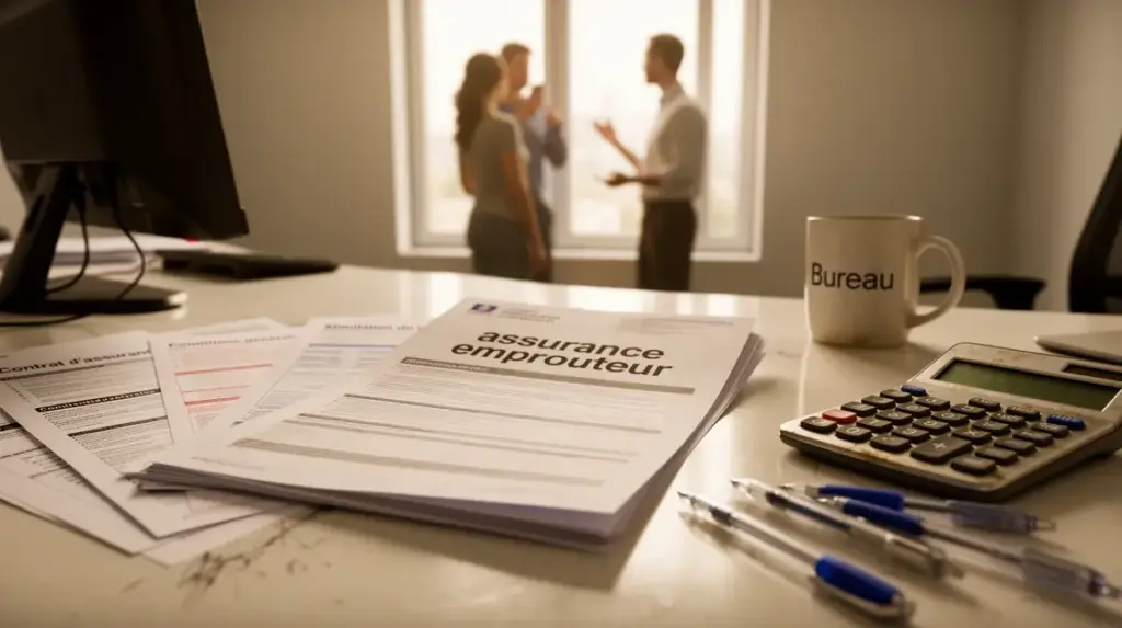 documents assurance emprunteur sur bureau avec calculatrice