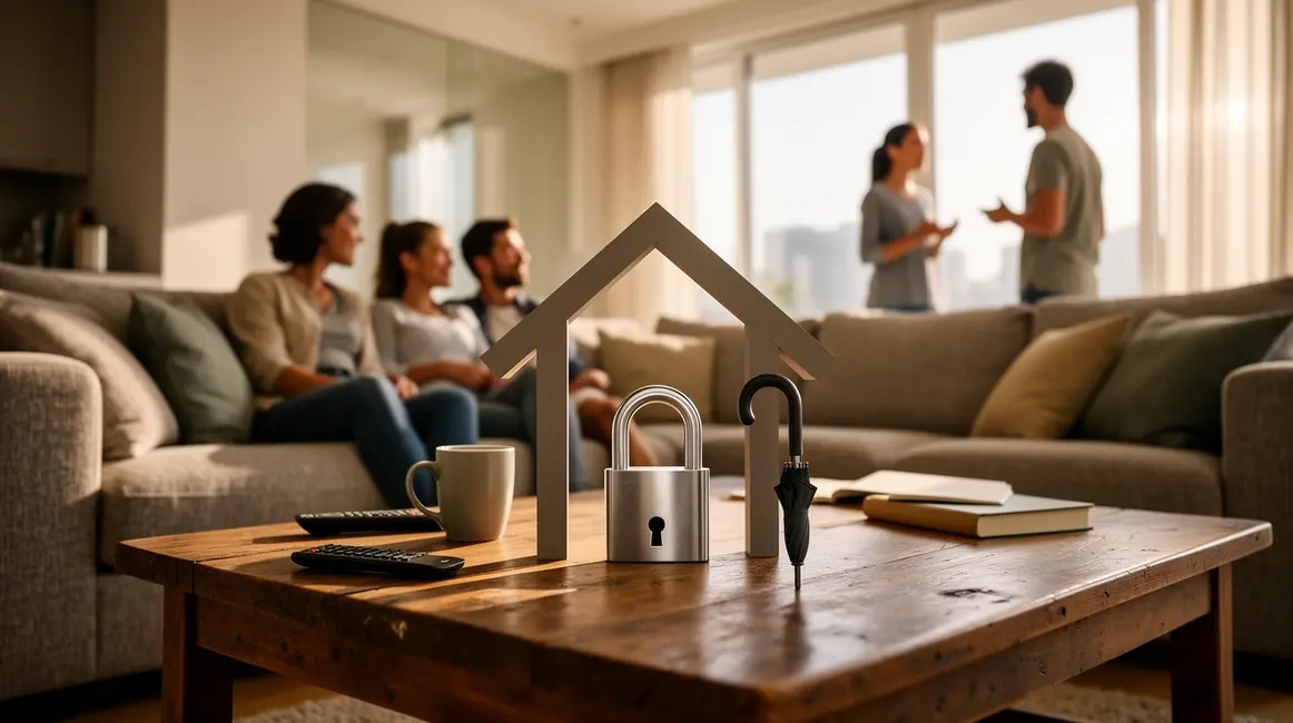 salon moderne avec symboles protection assurance habitation 2026