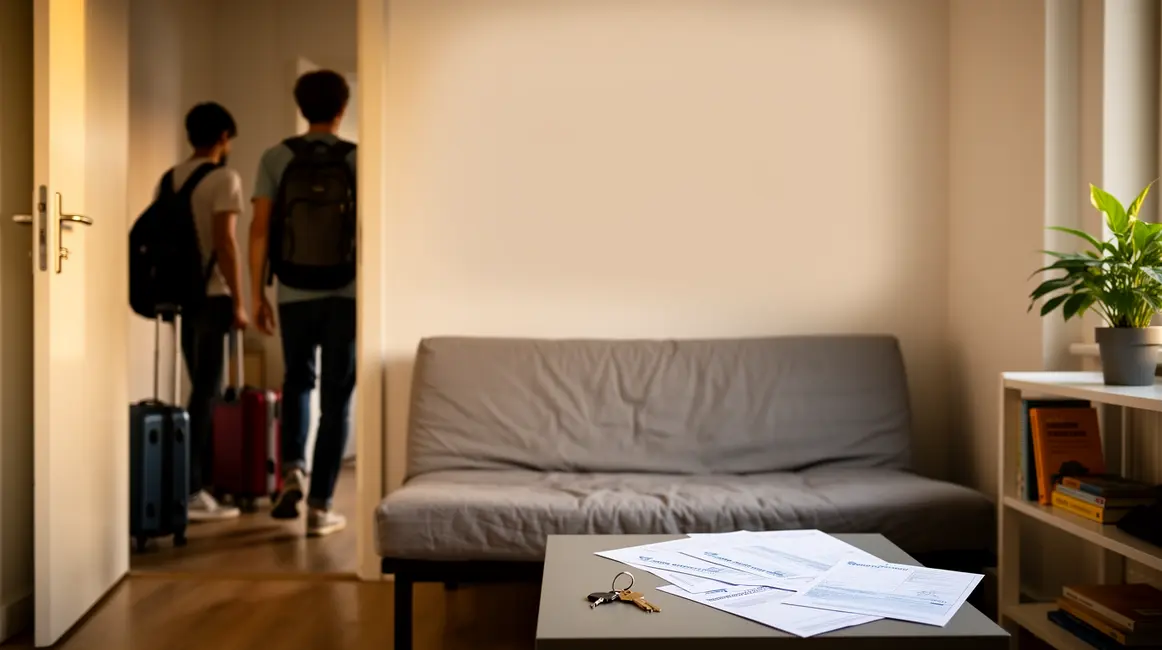 appartement étudiant silhouettes valises meubles attestation