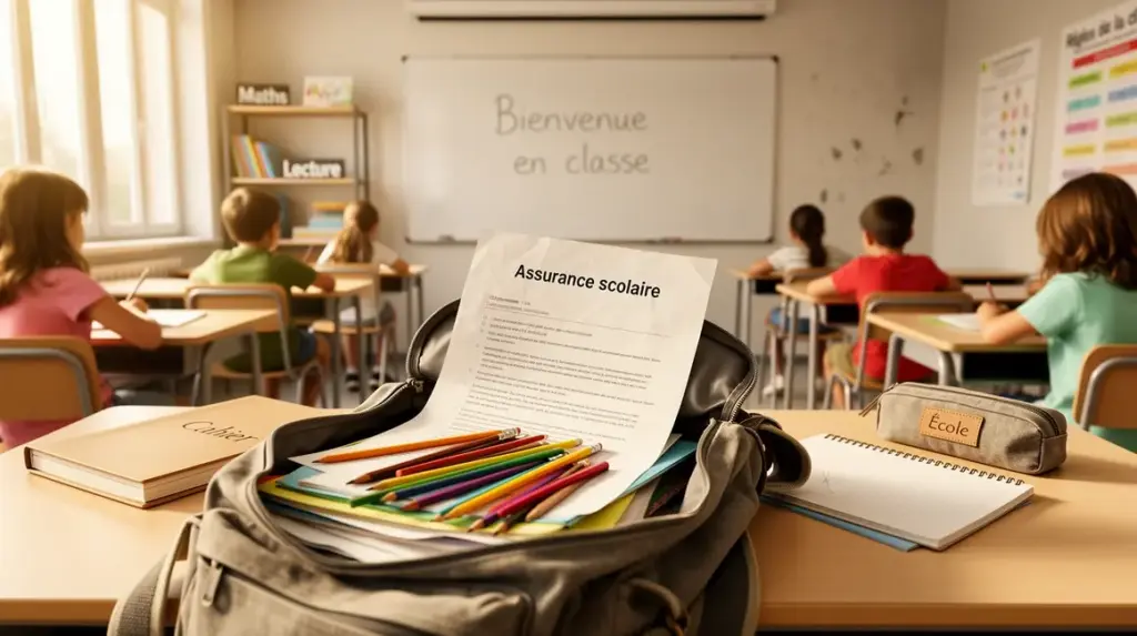 document assurance scolaire sur cartable en classe moderne