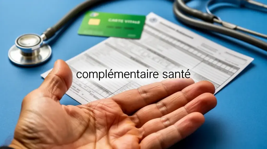 main ouverte presentant une feuille remboursement carte vitale et stethoscope