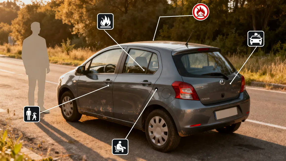 assurance auto jeune conducteur : erreurs fréquentes à éviter 2 voiture compacte pictogrammes garanties assurance auto