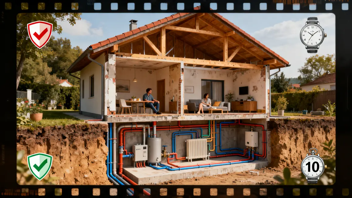 Coupe maison structure, fondations, garantie decennale