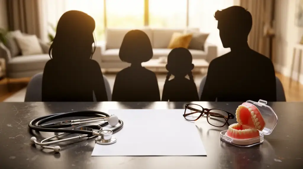 Famille autour d'une table et mutuelle santé