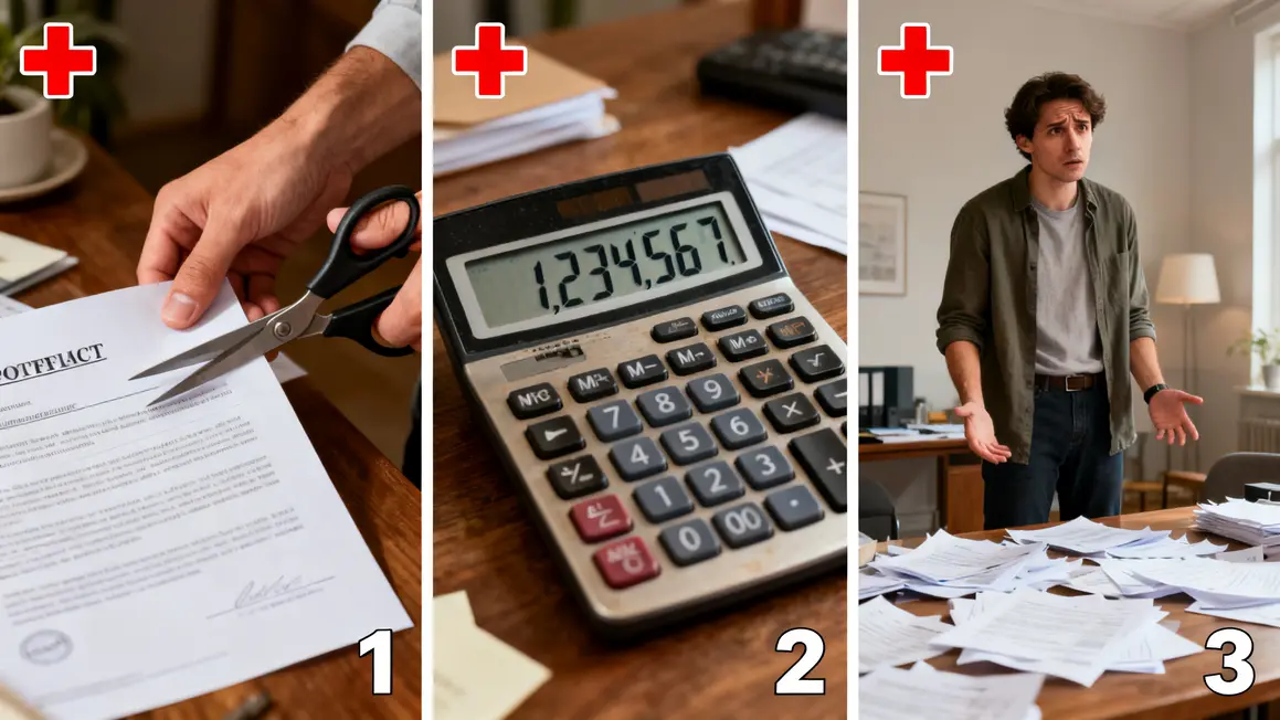 responsabilité civile : checklist avant de se lancer en petit budget 3 Contrat coupé, calculatrice élevée, personne confuse, erreurs classiques