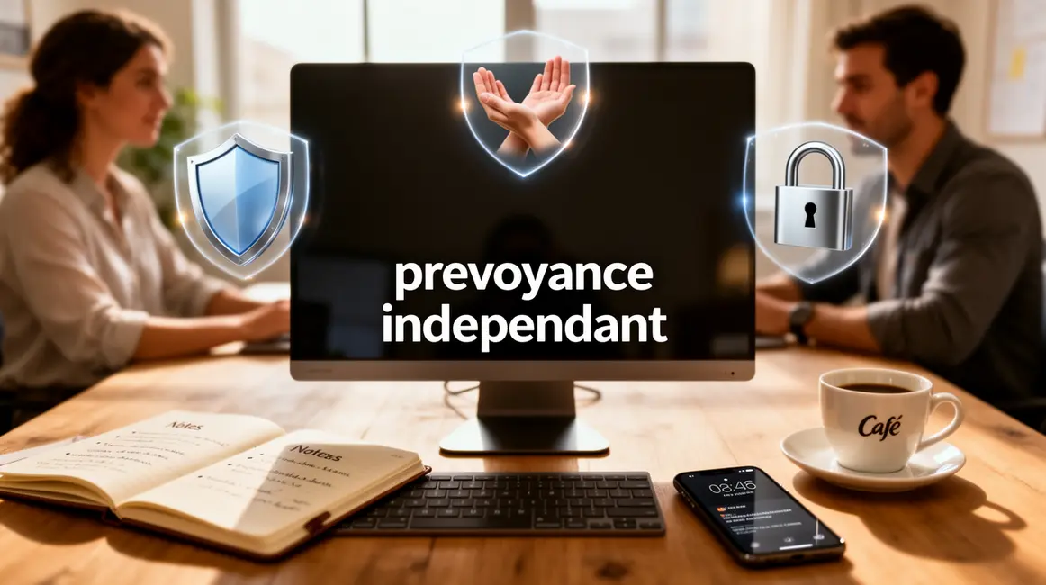 Prévoyance indépendant visuel bureau moderne et icônes protection