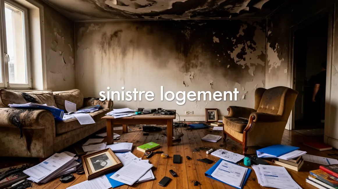 sinistre logement salon endommagé dégâts eaux feu