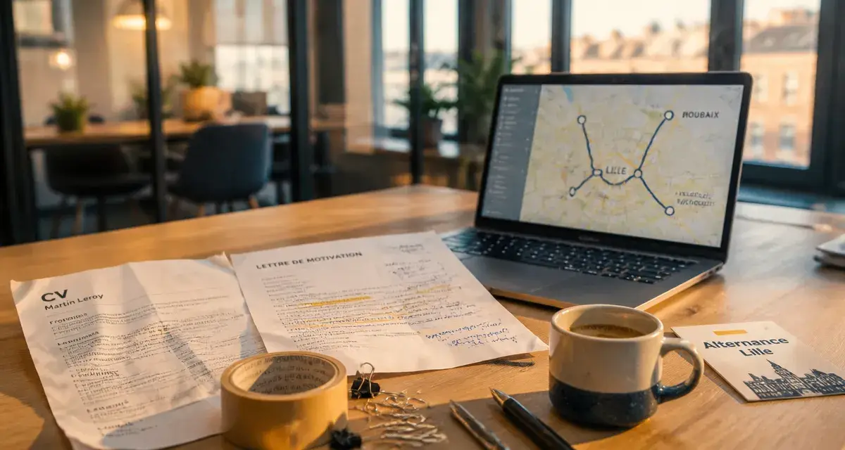 Alternance Lille : CV et lettre de motivation en bureau lumineux