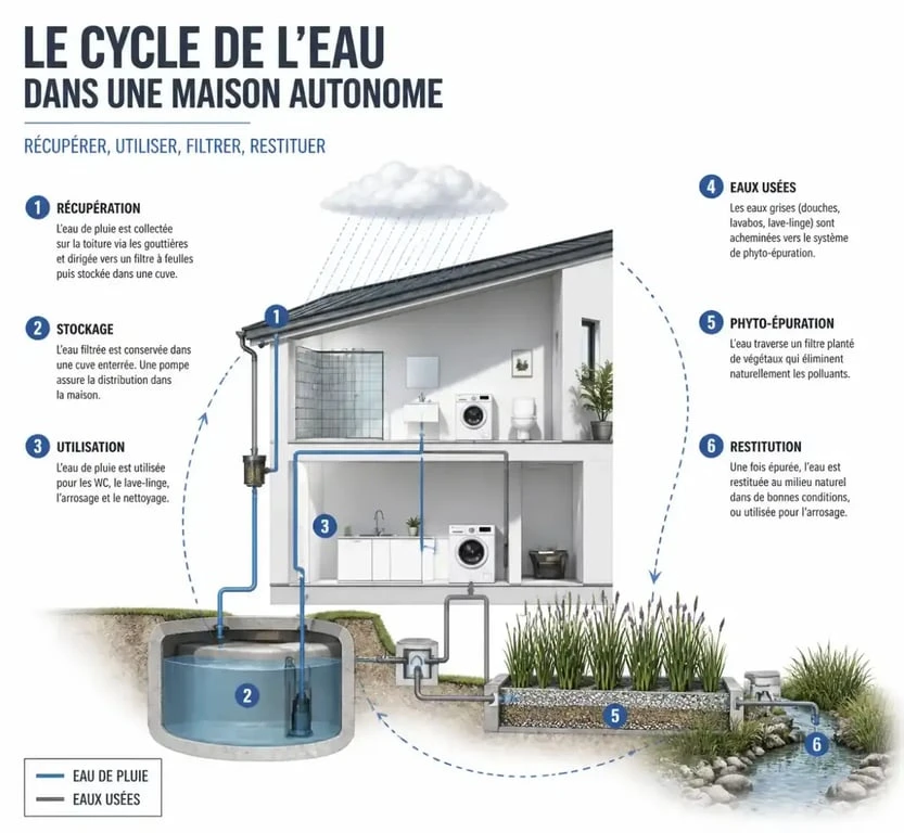 Constructeur de maison autonome : 4 critères techniques pour garantir votre indépendance énergétique 4 Gestion de l'eau par un constructeur maison autonome