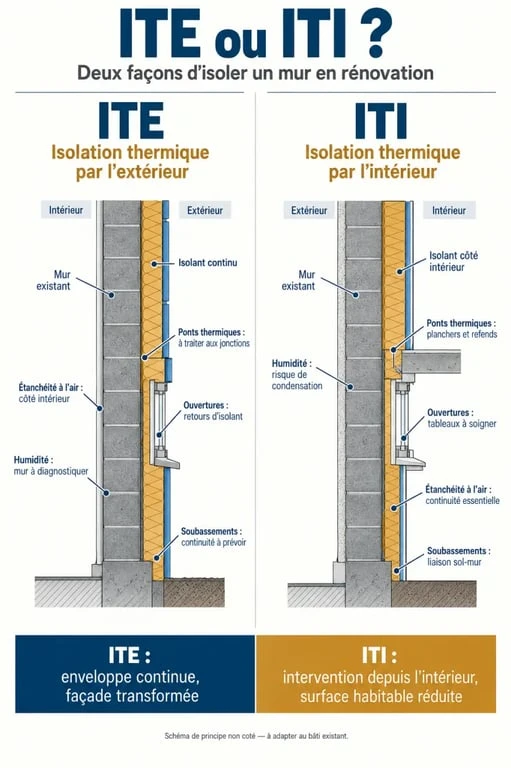 Centre de formation en isolation thermique : comparez ITE, ITI et parcours RGE 2 Infographie ITE et ITI présentée dans un centre de formation isolation thermique