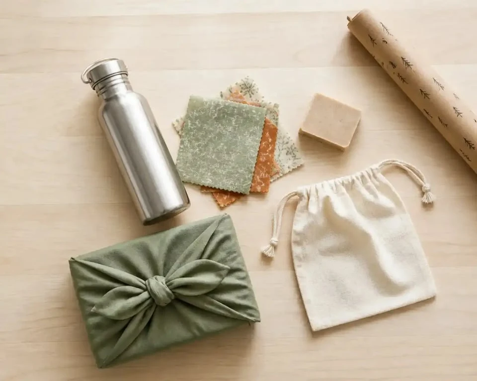 Idée cadeau zéro déchet : le bon produit selon la personne, pas selon le rayon 2 Idée cadeau zéro déchet : sélection d'objets réutilisables emballés en furoshiki