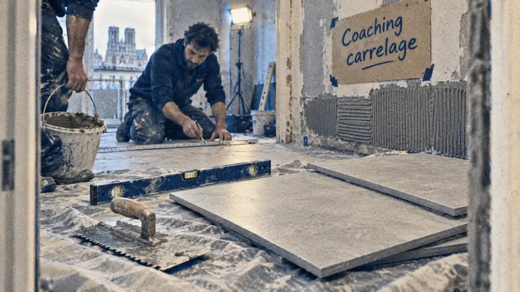 Coaching travaux Reims : préparation mur carrelage sur chantier