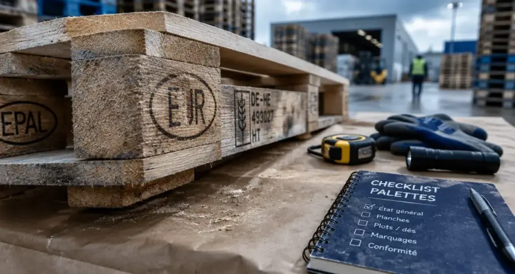 Palettes bois gratuites inspectées, dés EUR/EPAL visibles